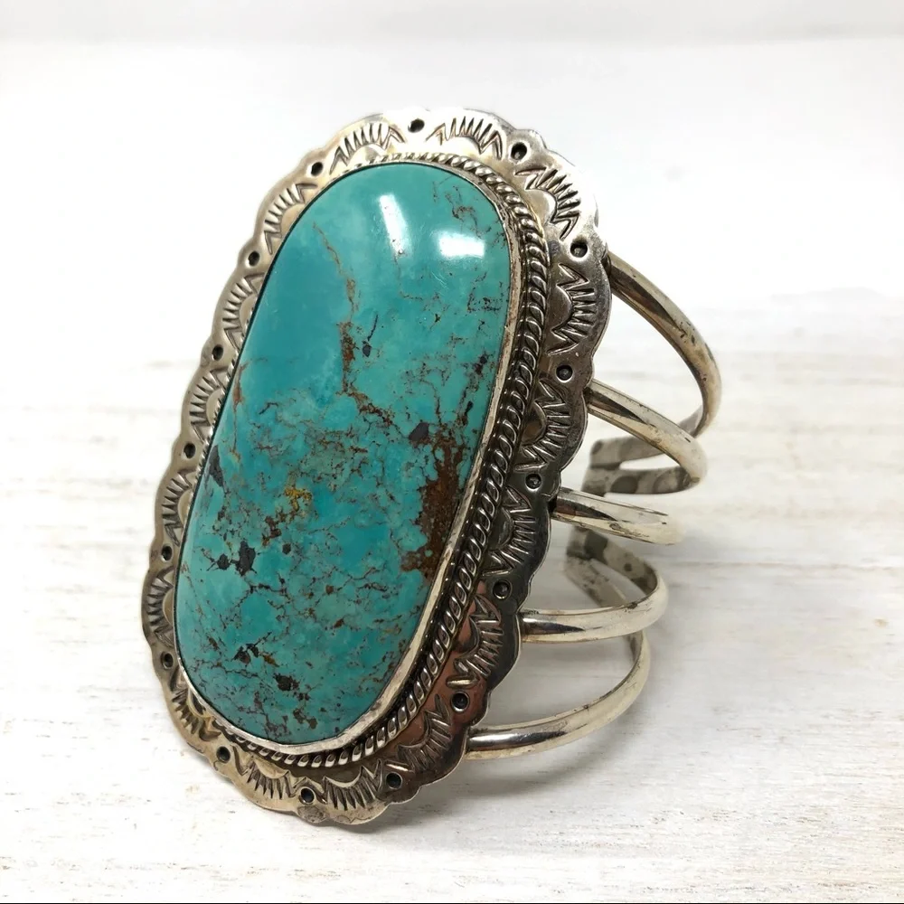 NAVAJO turquoise Sterling silver cuff, 112.7g - Picture 1 of 17